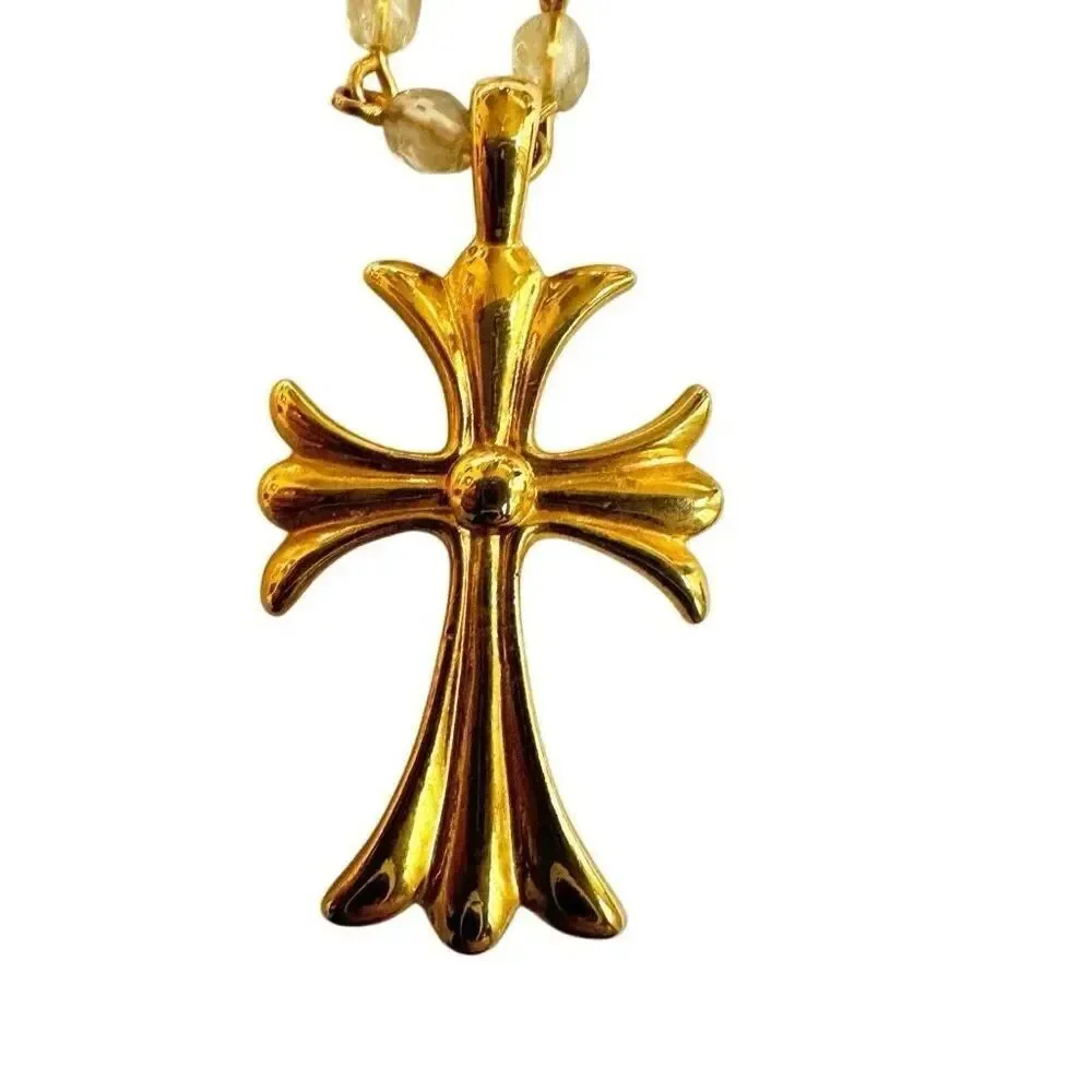 Worthington beaded  gold tone cross necklace